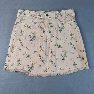 Dip Skirt Pink Junior Sz 7 Denim Ditsy Floral Frayed Hem A-Line Casual 5-Pockets